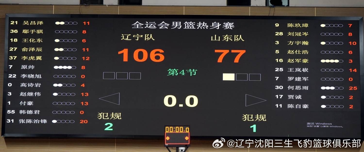 辽宁全运男篮大胜山东 三连胜为热身赛收官